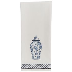 Chinois Printed/Embroidered Temple Jar Dishtowel