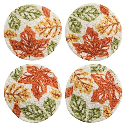 Fall Leaves Printed Braided Coasters Set Of 4