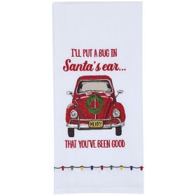 I'll Put A Bug In Santa's Ear Embroidered Dishtowel