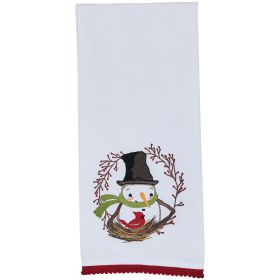 Snowman And Berry Wreath Dishtowel