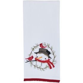 Snowman And Pine Wreath Dishtowel