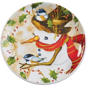 Snowman And Chickadee Spoon Rest  5.5" Dia.