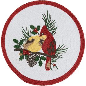 Holiday Cardinal Love Print Braid Placemat 15" Dia
