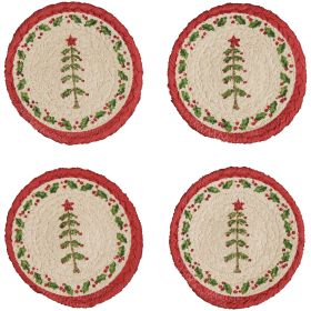 Feather Tree Printed Braided Set of 4 Coasters