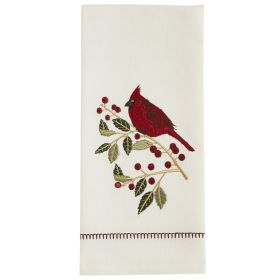Williamsburg Holly Cardinal Embroidered Dishtowel