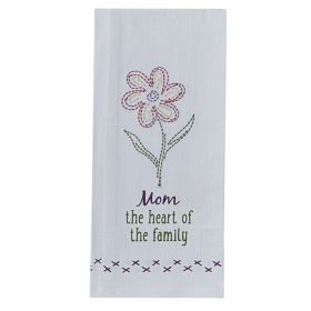 Mom The Heart Embroidered Dishtowel