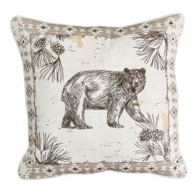 Wild And Beautiful Bear Embroidered Pillow 18" - Feather